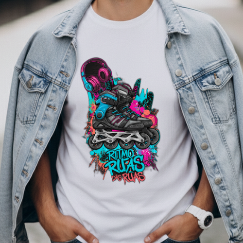 Camiseta patins detalhes rosa